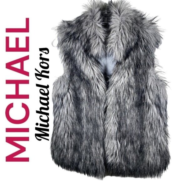 MICHAEL MICHAEL KORS Faux Fur Vest Coyote Gray Black Silver, Size Small - Picture 1 of 9